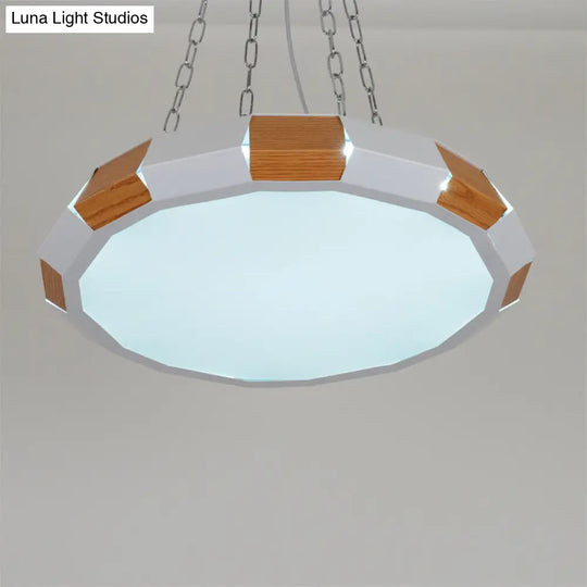 Modernist White And Wood Led Suspension Pendant Light With Iron Spliced Round Design - Warm/White