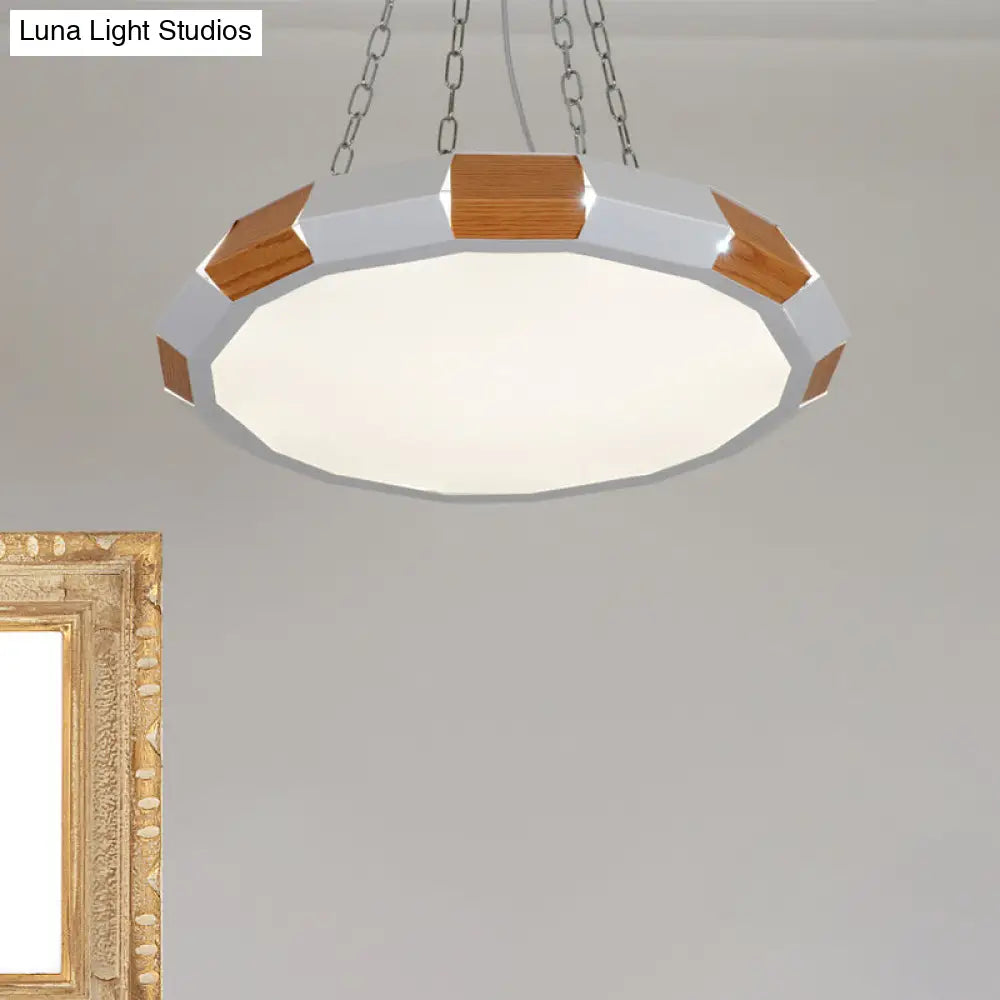 Modernist White And Wood Led Suspension Pendant Light With Iron Spliced Round Design - Warm/White /