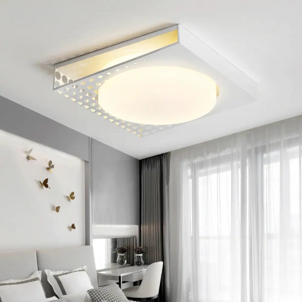 Iron Square Flush Mount Ceiling Light With Acrylic Shade In Nordic White/Black For Warm/White