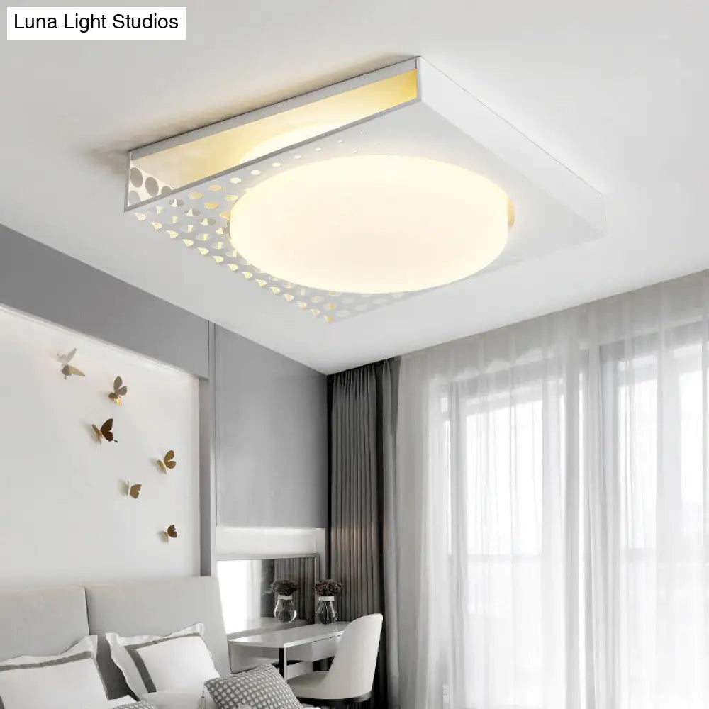 Iron Square Flush Mount Ceiling Light With Acrylic Shade In Nordic White/Black For Warm/White