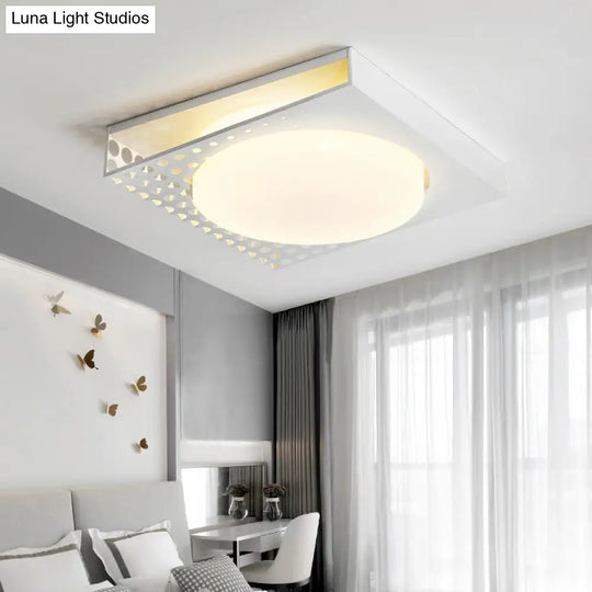 Iron Square Flush Mount Ceiling Light With Acrylic Shade In Nordic White/Black For Warm/White