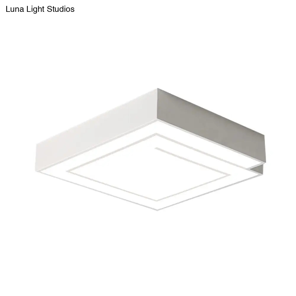 Iron Square Led Flush Mount Lighting - 18’/21.5’ White/Black Bedroom White/Warm Light
