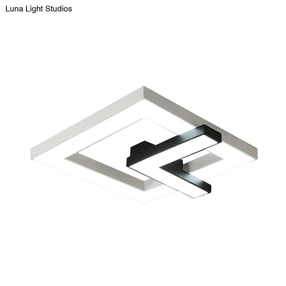 Iron Squared Led Ceiling Flush Mount With Black And White Clock Design White/Warm Light - 16.5/20.5