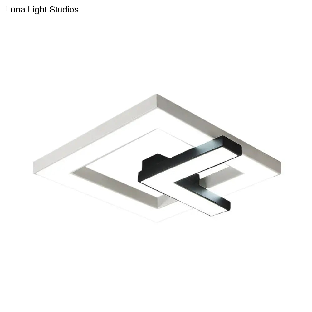 Iron Squared Led Ceiling Flush Mount With Black And White Clock Design White/Warm Light -