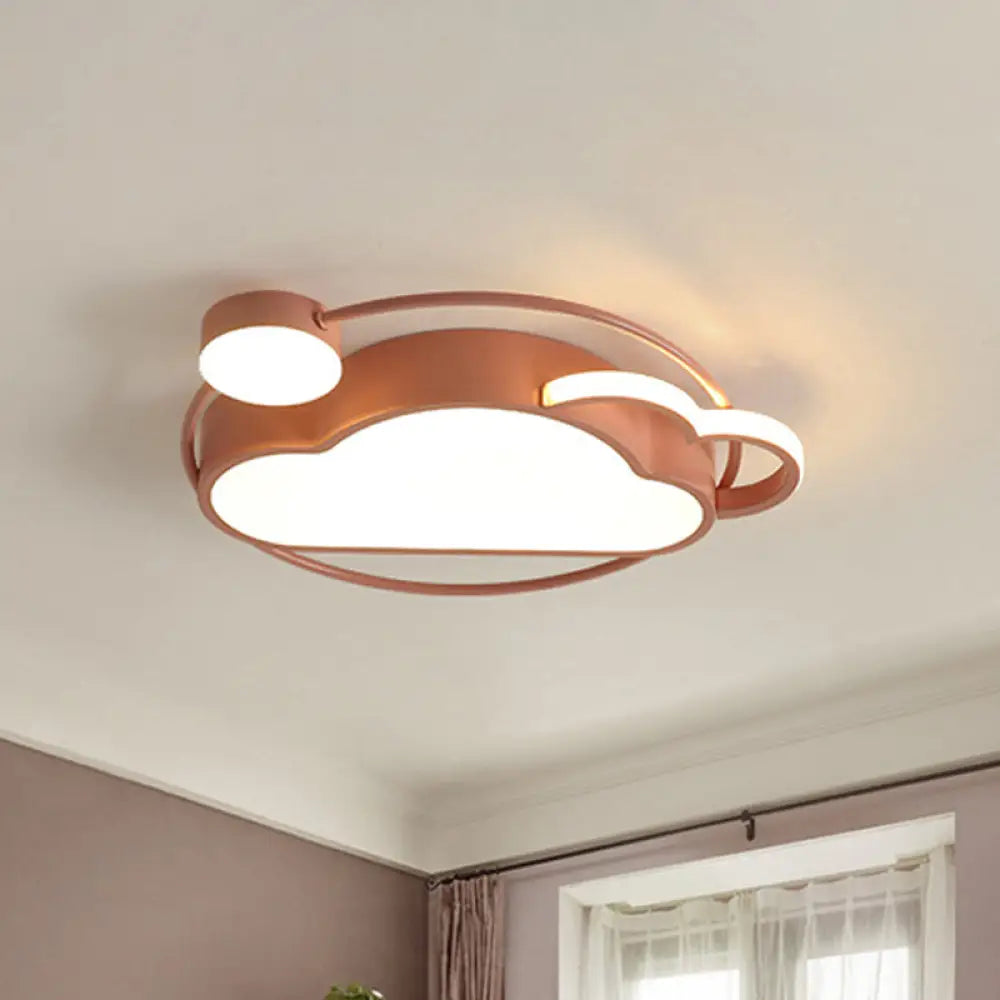 Iron Sun And Cloud Flushmount Cartoon Led Ceiling Light In Pink/Blue For Child’s Room Pink