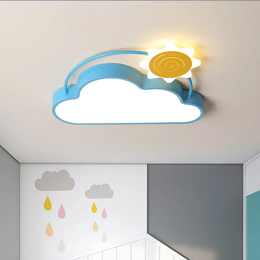 Iron Sun Cartoon Blue And Gold Led Ceiling Light - Flush Mount Close To