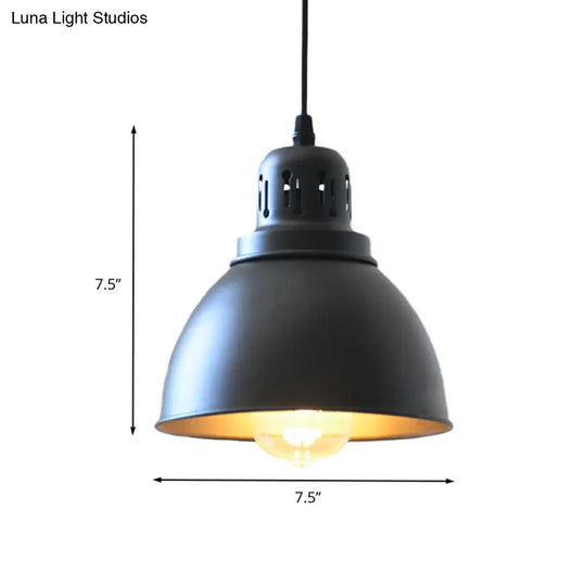 Iron Suspension Pendant Lamp - Antiqued Black Finish 1-Bulb Domed Stairway Design 6/7.5/12 Width