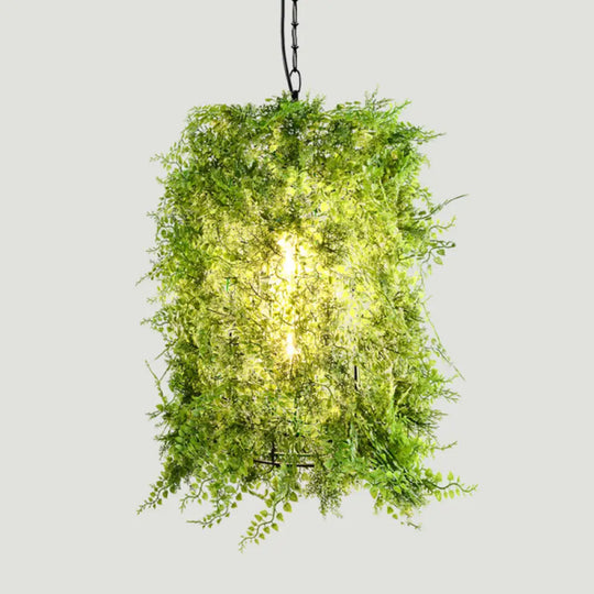 Iron Suspension Restaurant Pendant Light - Retro Green Dome Design With Plant Decor / 12’