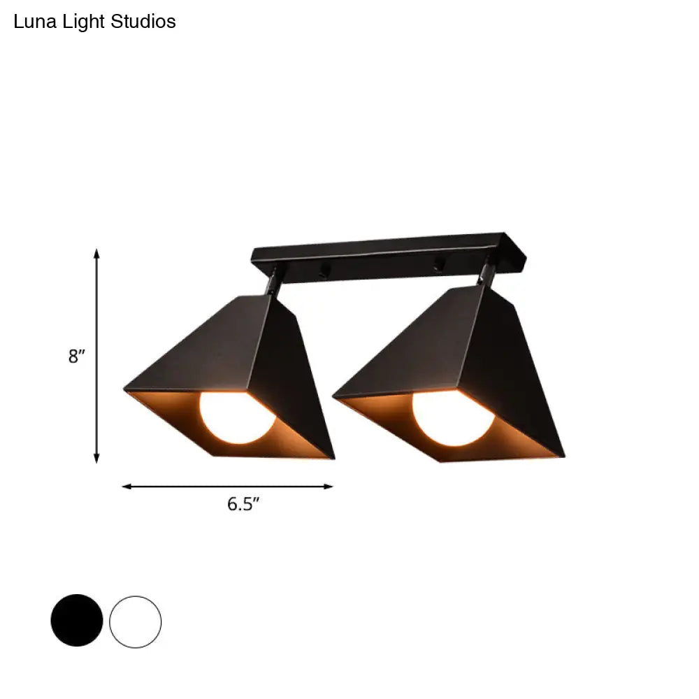 Iron Swivel Shade Ceiling Lamp - Industrial Style Semi - Flush Mount In Black/White (1/2/3 - Head