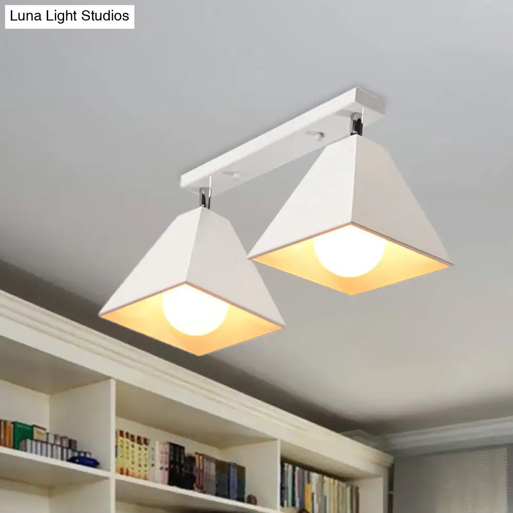 Iron Swivel Shade Ceiling Lamp - Industrial Style Semi-Flush Mount In Black/White (1/2/3-Head