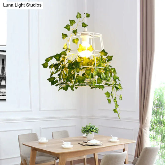 Green Ivy Retro Pendant Light With Tapered Cage Suspension For Dining Room
