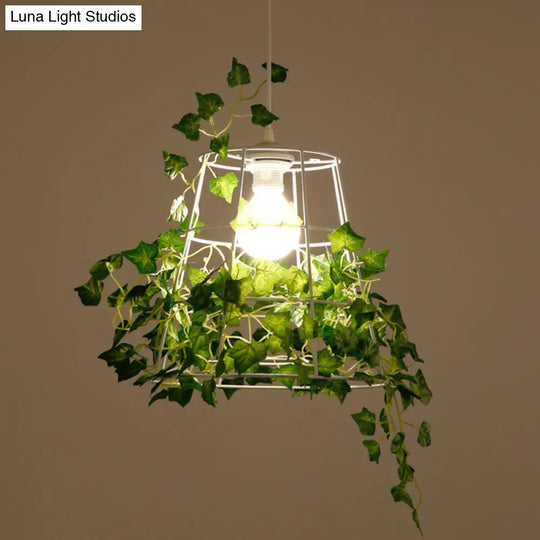 Green Ivy Retro Pendant Light With Tapered Cage Suspension For Dining Room