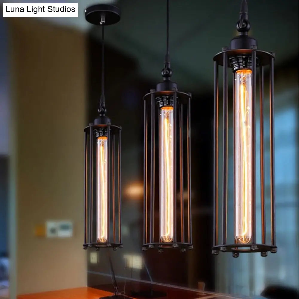 Iron Tube Pendant Ceiling Light - 1-Light Industrial Down Lighting Black Restaurant Hanging