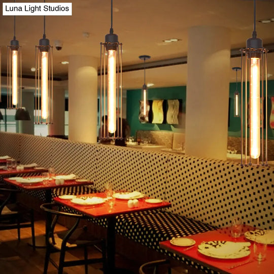 Iron Tube Pendant Light - Industrial 1-Light Down Lighting Fixture For Restaurants/Ceiling Black