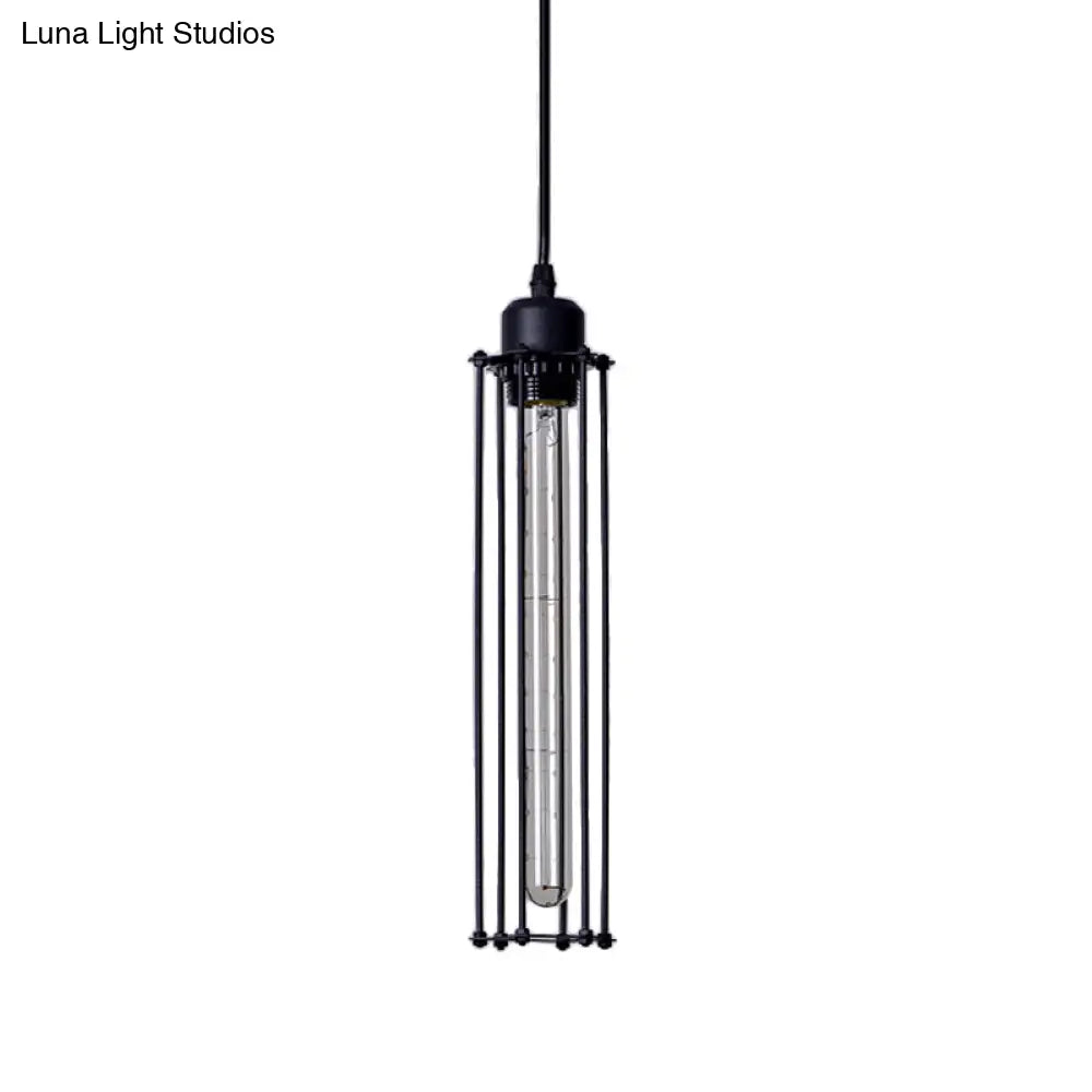 Iron Tube Pendant Ceiling Light - 1-Light Industrial Down Lighting Black Restaurant Hanging