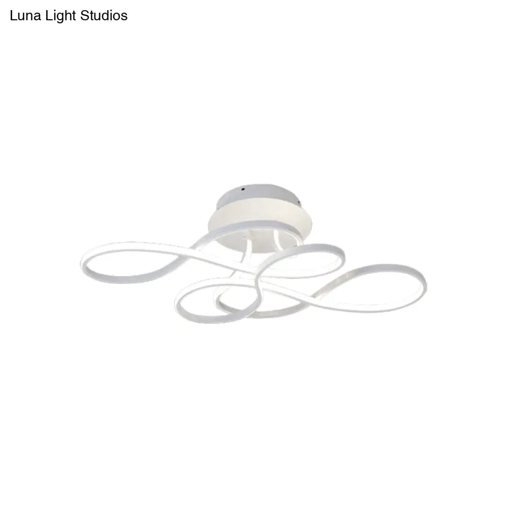 Iron Twisted Ceiling Fixture - Minimalist Black/White Led Semi Mount Lighting With Warm/White Light