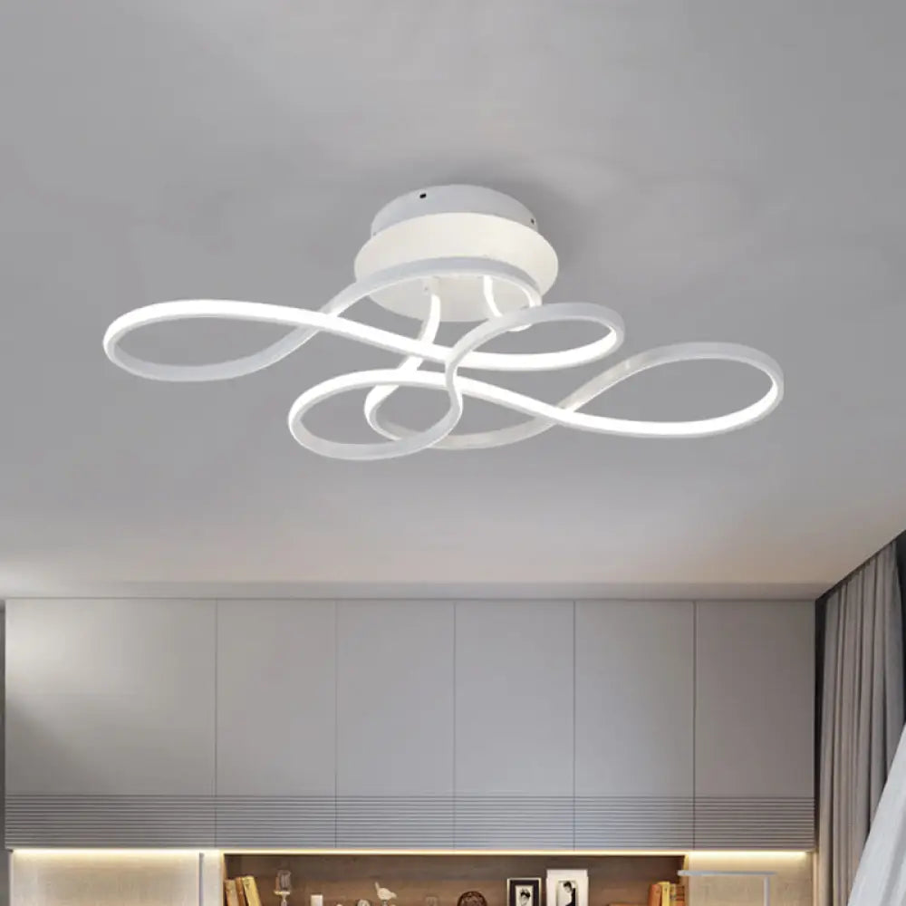 Iron Twisted Ceiling Fixture - Minimalist Black/White Led Semi Mount Lighting With Warm/White Light