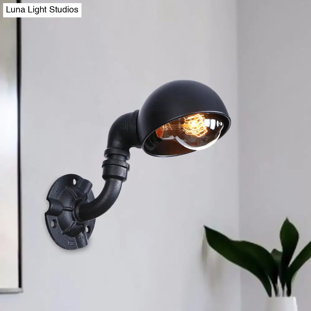 Iron Wall Light Fixture | Industrial Dome Shade 1-Light Sconce Bedroom Lighting With Pipe Design In