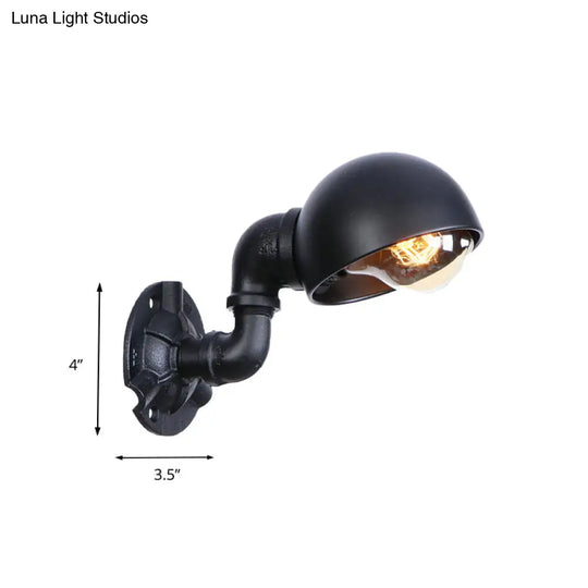 Iron Wall Light Fixture | Industrial Dome Shade 1-Light Sconce Bedroom Lighting With Pipe Design In