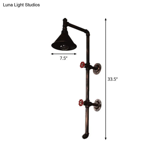 Iron Wall Light Kit - Industrial Single Cone Shade Mount Lamp In Bronze With Valve And Bracket