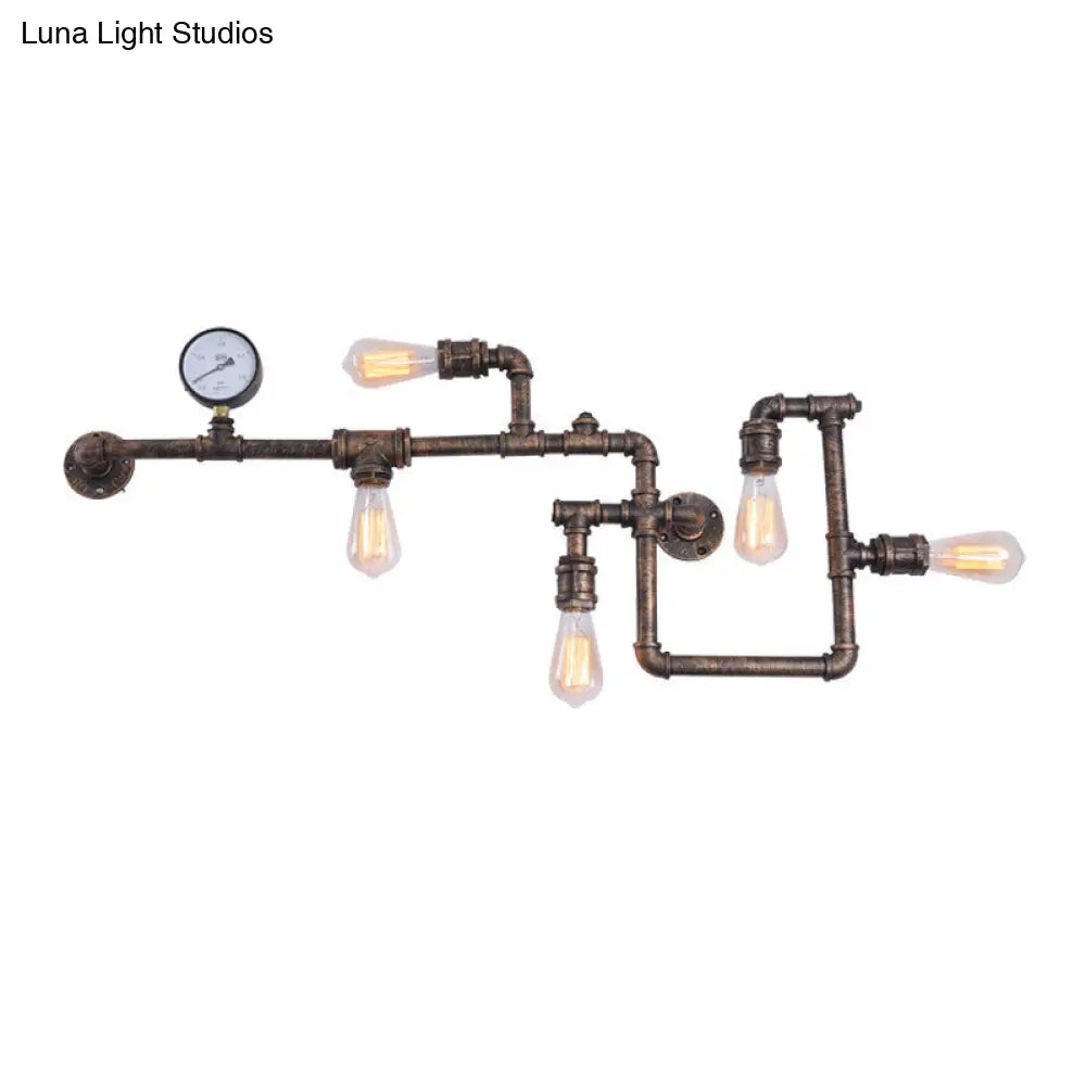 Iron Wall Lighting Industrial Sconce With Decorative Gauge For Restaurants -5 Bulb Water Pipe Design