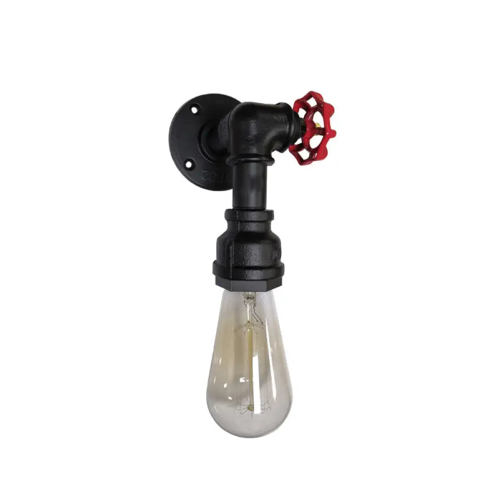 Iron Wall Mount Light Industrial Valve Handle Single Corridor Fixture Black