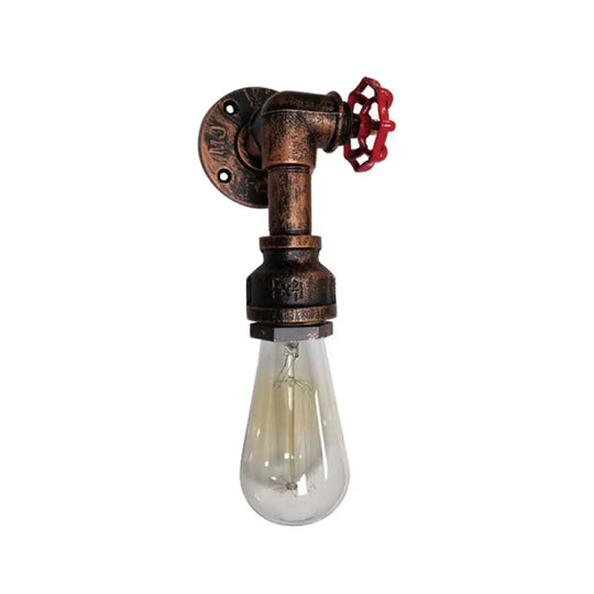 Iron Wall Mount Light Industrial Valve Handle Single Corridor Fixture Rustic Copper