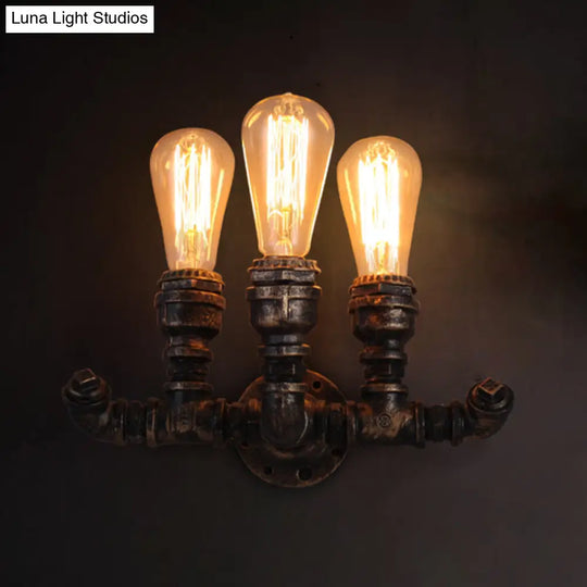 Iron Wall Mount Lighting Fixture With Antique Design - 3 Bulbs Bronze Finish