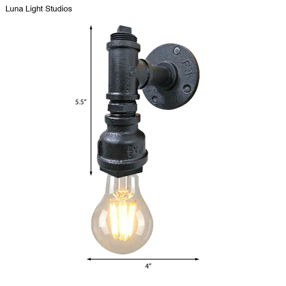 Iron Wall Sconce Lighting - Industrial Black/Aged Silver Indoor Mounted Lamp With Water Pipe 1 Light