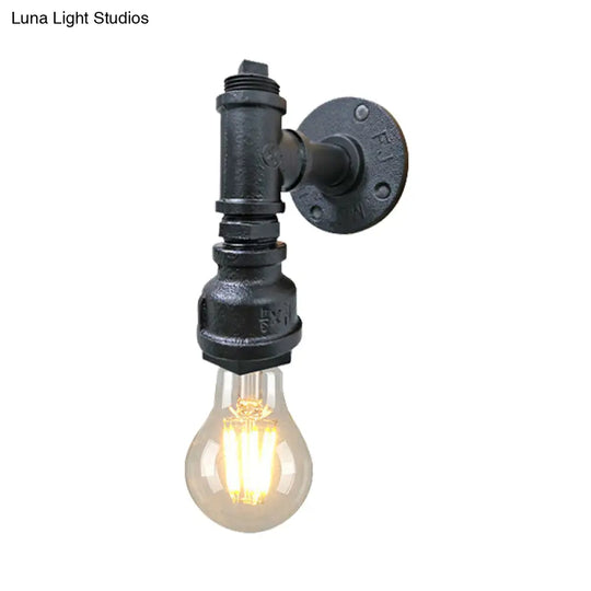 Iron Wall Sconce Lighting - Industrial Black/Aged Silver Indoor Mounted Lamp With Water Pipe 1 Light