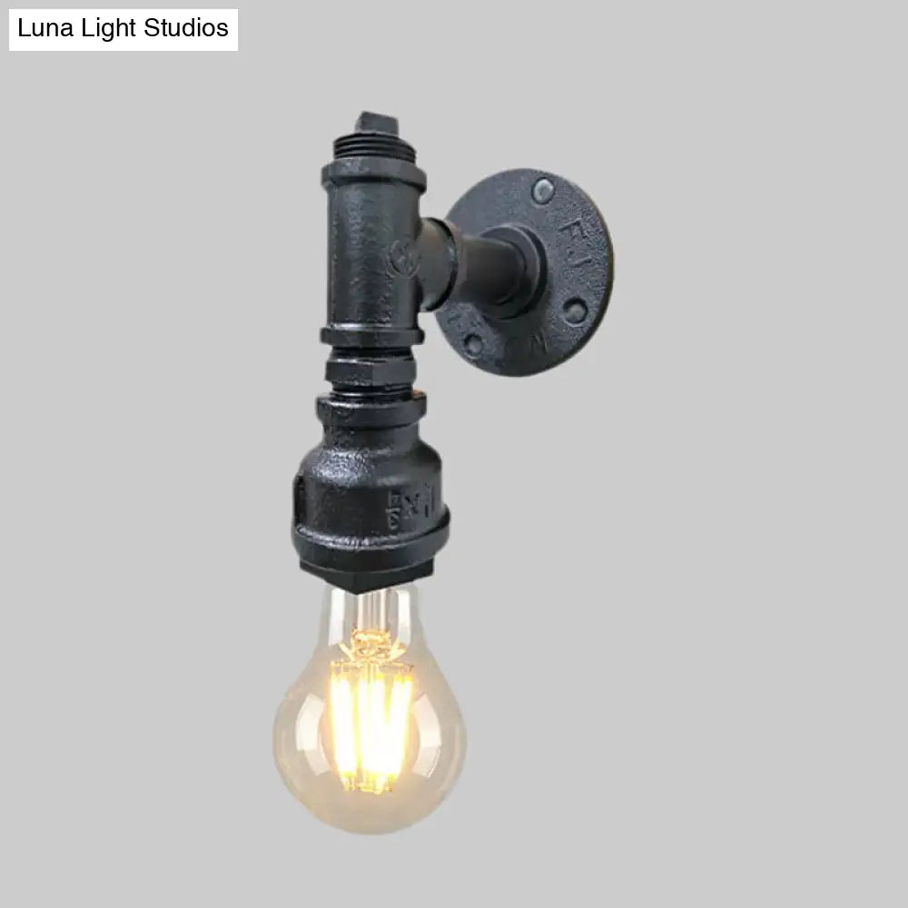 Iron Wall Sconce Lighting - Industrial Black/Aged Silver Indoor Mounted Lamp With Water Pipe 1 Light