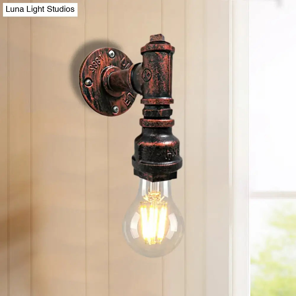 Iron Wall Sconce Lighting - Industrial Black/Aged Silver Indoor Mounted Lamp With Water Pipe 1 Light