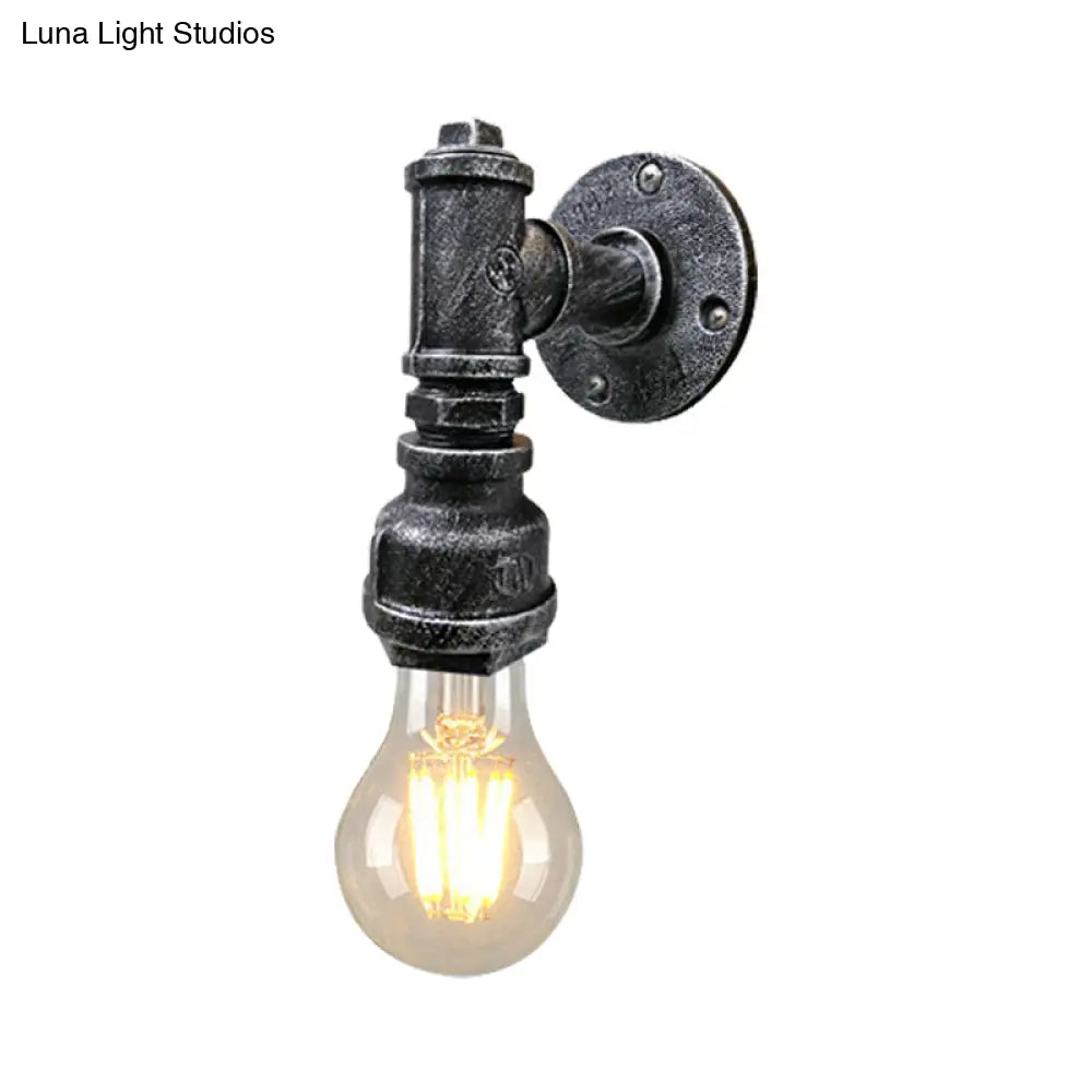 Iron Wall Sconce Lighting - Industrial Black/Aged Silver Indoor Mounted Lamp With Water Pipe 1 Light