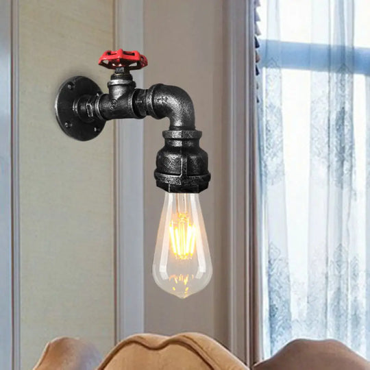 Iron Water Pipe Balcony Sconce Industrial Lamp With Red Valve Deco - Silver/Black/Rust Silver