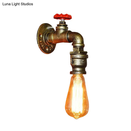 Iron Water Pipe Balcony Sconce Industrial Lamp With Red Valve Deco - Silver/Black/Rust