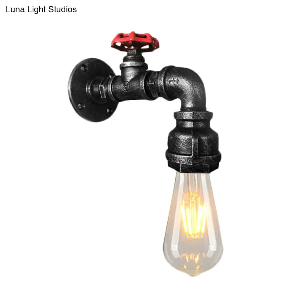 Iron Water Pipe Balcony Sconce Industrial Lamp With Red Valve Deco - Silver/Black/Rust