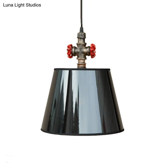 Iron Water Pipe Ceiling Light With Black/Beige Conic Shade - Rustic Bedroom Pendant