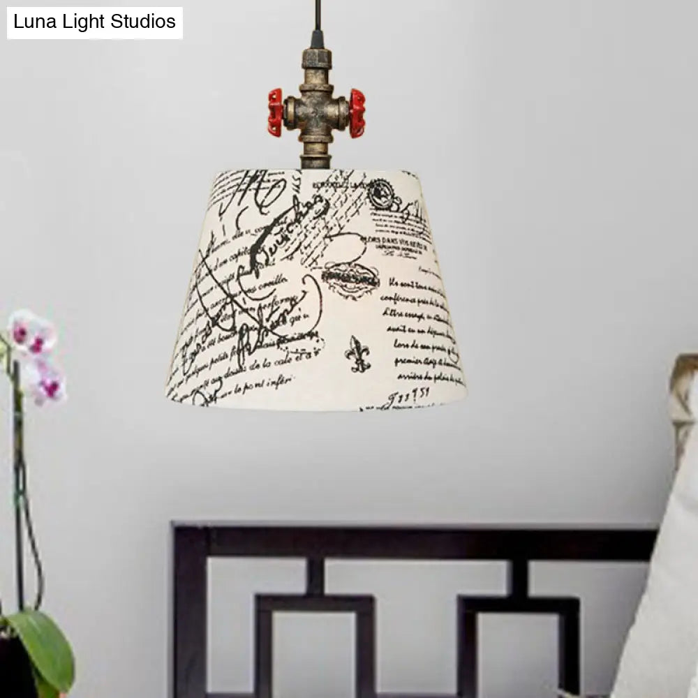 Iron Water Pipe Ceiling Light With Black/Beige Conic Shade - Rustic Bedroom Pendant