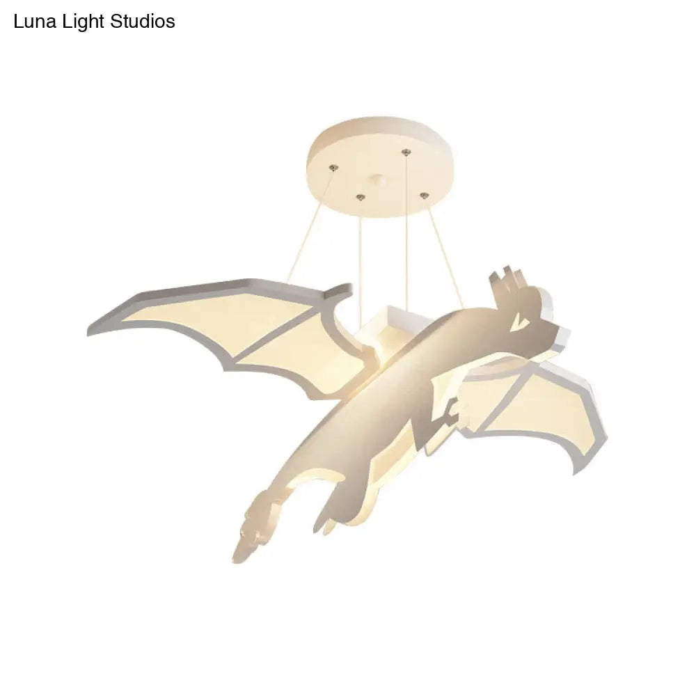 Iron Winged Dinosaur Led Suspension Light For Kids - Hanging Chandelier In Warm/White