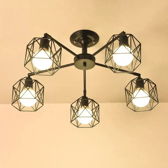 Iron Wire Cage Rotating Ceiling Chandelier - Warehouse Pendant Lamp 4/6/8-Light In Black 5 /