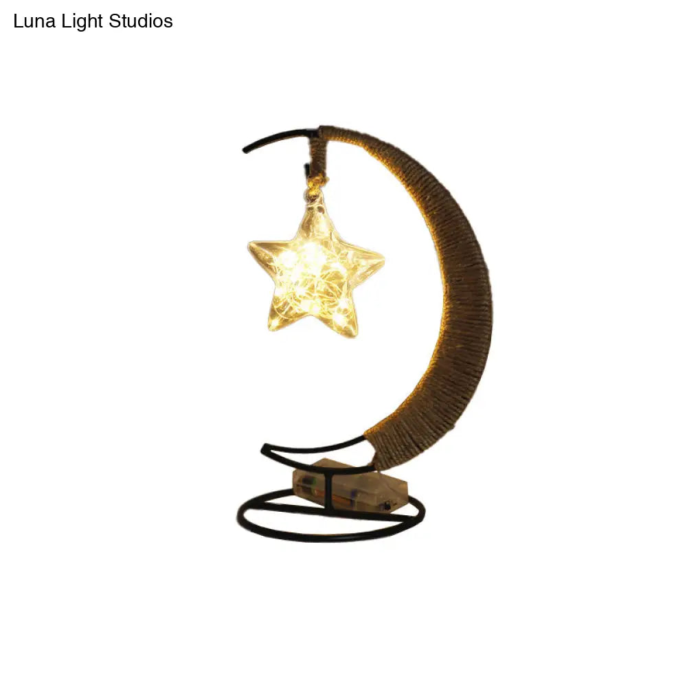 Iron Wire Crescent Table Night Lamp - Black Led Battery Powered Festive Light For Kids Room Decor