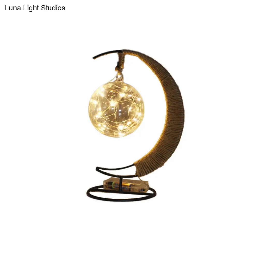 Iron Wire Crescent Table Night Lamp - Black Led Battery Powered Festive Light For Kids Room Decor