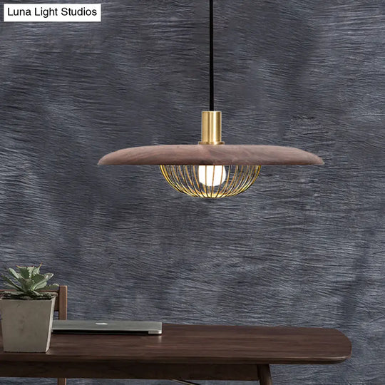 Modern Iron Wire Domed Pendant Light With Wooden Shade - Shop 1 Suspension