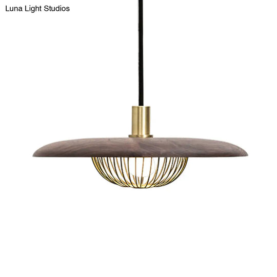 Modern Iron Wire Domed Pendant Light With Wooden Shade - Shop 1 Suspension