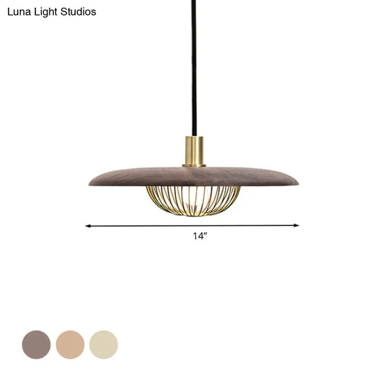 Modern Iron Wire Domed Pendant Light With Wooden Shade - Shop 1 Suspension