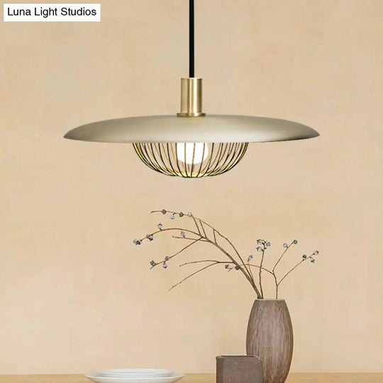 Modern Iron Wire Domed Pendant Light With Wooden Shade - Shop 1 Suspension Gold