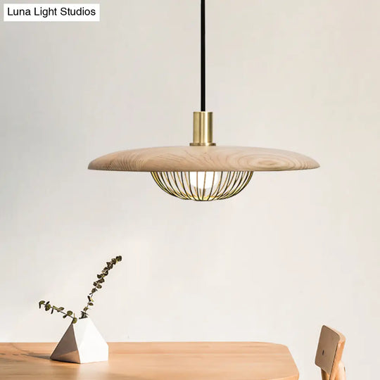 Modern Iron Wire Domed Pendant Light With Wooden Shade - Shop 1 Suspension Wood