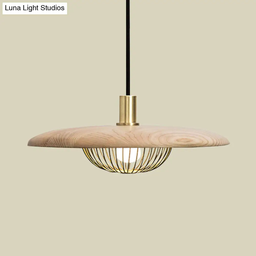 Modern Iron Wire Domed Pendant Light With Wooden Shade - Shop 1 Suspension