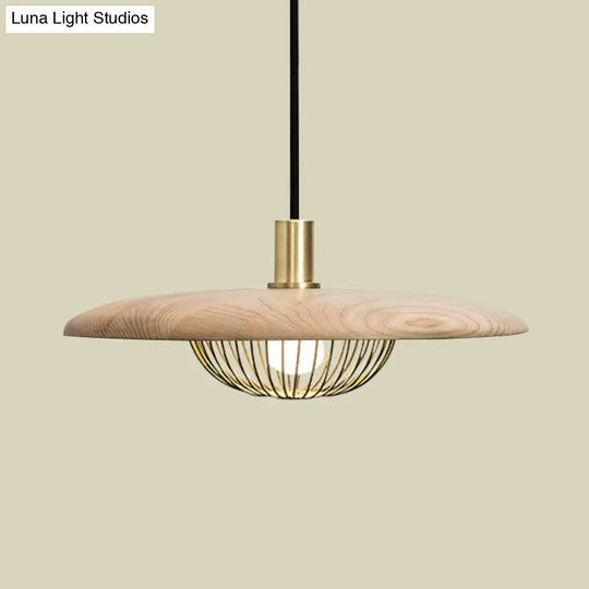 Modern Iron Wire Domed Pendant Light With Wooden Shade - Shop 1 Suspension