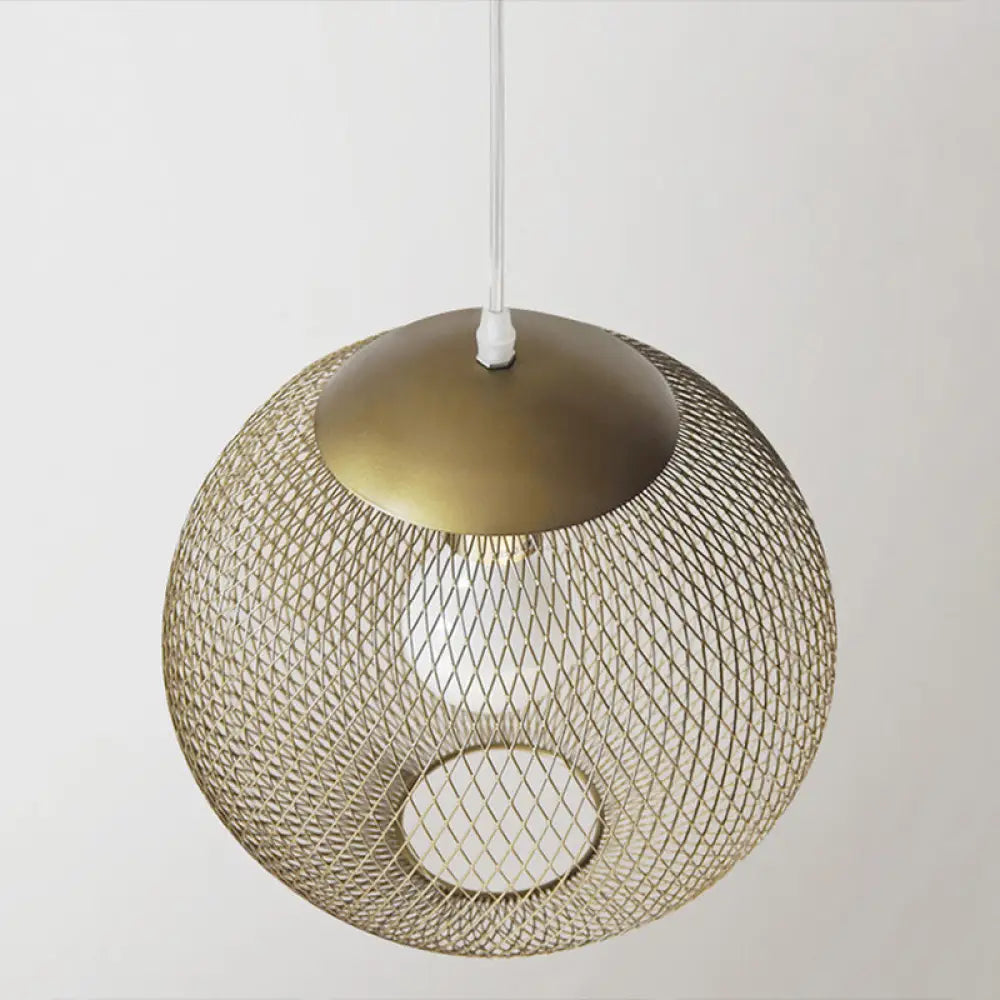 Iron Wire Spherical Pendant Light - Loft Style Ceiling Lamp In Gold For Clothing Stores 1 Bulb